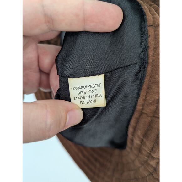 Vintage Y2K 90s Chocolate Brown Bucket Hat Textured Corduroy Velvet Suede Style - Picture 3 of 6